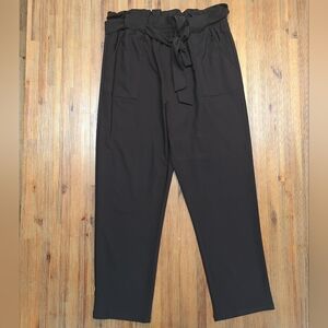 Grace Karin Paper Bag Pants Women's 2XL Black Elastic High Waist Tie Belt